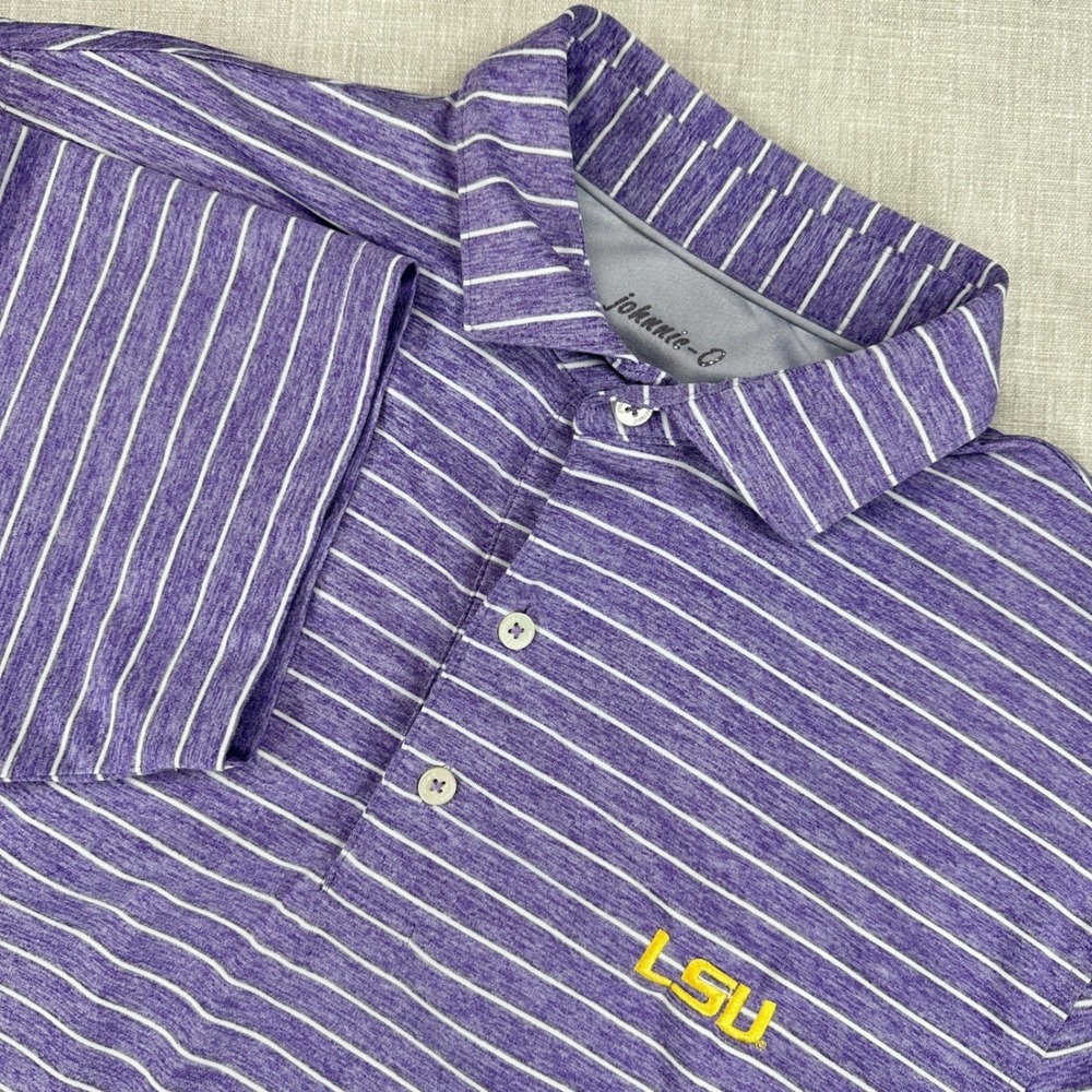 Johnnie-O Polo Mens Small Purple LSU Tigers Striped Newton JMPO4190 Short Sleeve